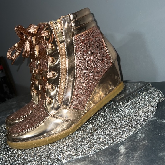Rose gold sparkle wedges size 9 - Picture 3 of 6